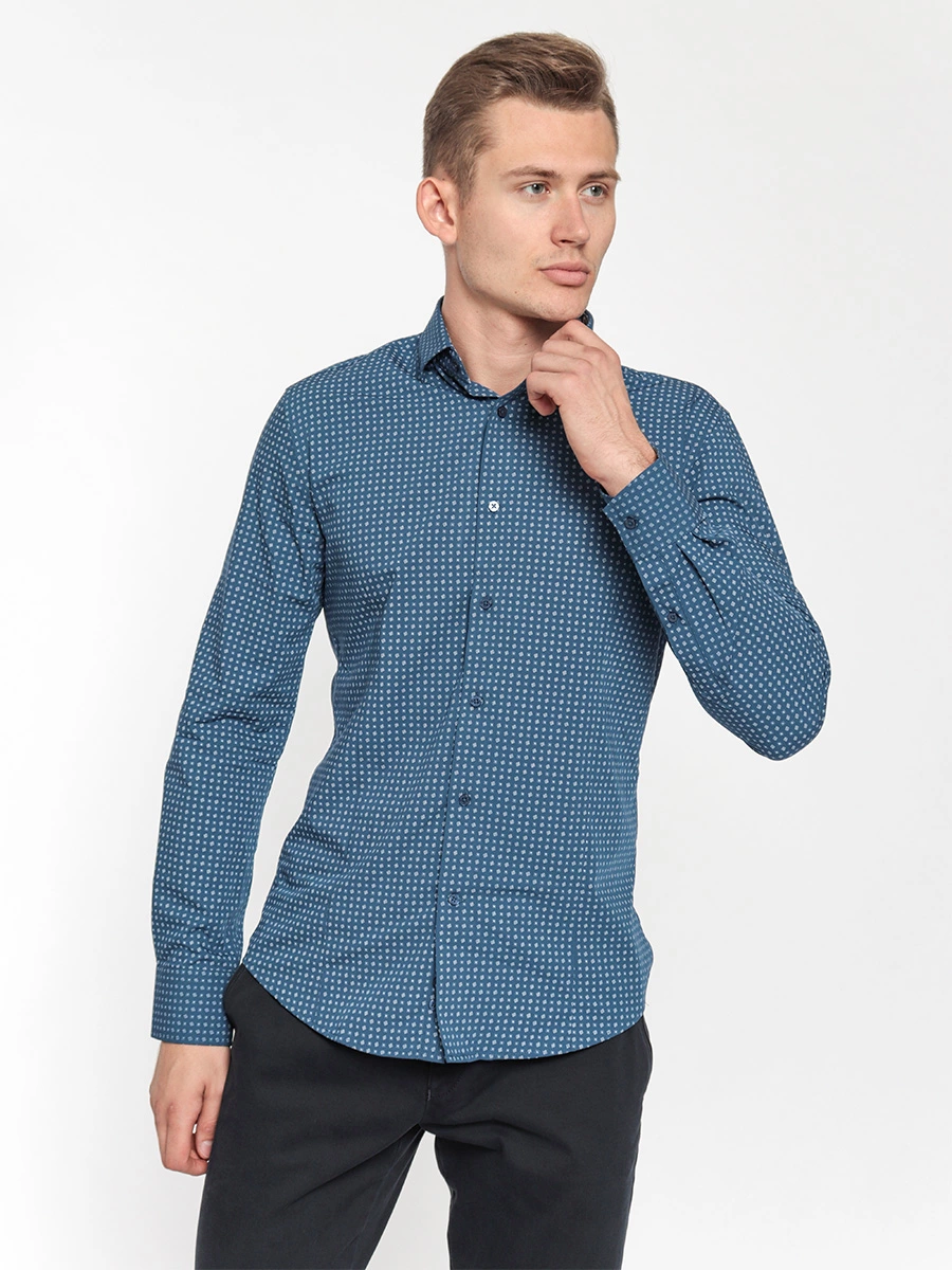 Синяя рубашка с белым узором Slim fit Синяя рубашка с белым узором Slim fit